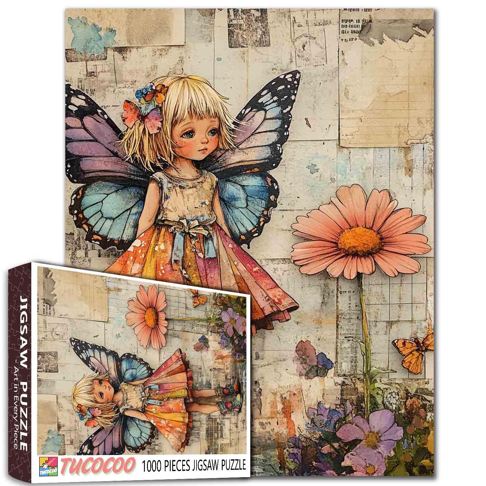 Tucocoo 1000 Pieces Puzzles for Adults Butterfly Little Girl Jigsaw Puzzle Retro Vintage Banksy Art Puzzles for Challenging Family Educational Activity Game DIY Crafts Puzzle Wall Decor Gifts