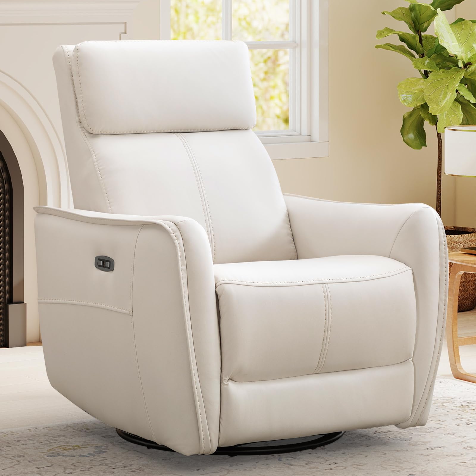 HAOMARKETS Electric Swivel Rocker Recliner Chair, Power Faux Leather Glider Rocking Recliners for Adults,360° Swivel Nursery Reclining Sofa with USB Charging Port, White