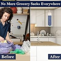 Vista 6 de Dispensador de bolsas de comestibles de lona, organizador de almacenamiento de bolsas de basura para compras de montaje en pared (azul clásico)