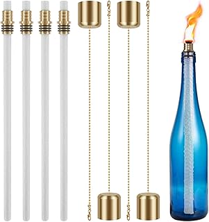 12Pcs Wine Bottle Torch Wick Kit, Durable Torch Wick Set with 4 Torch Wicks 4 Brass Torch Wick Holders, and 4 Brass Covers, Premium DIY Wine Bottle Torch Décor for Garden Outdoor-35.5cm/13.9"