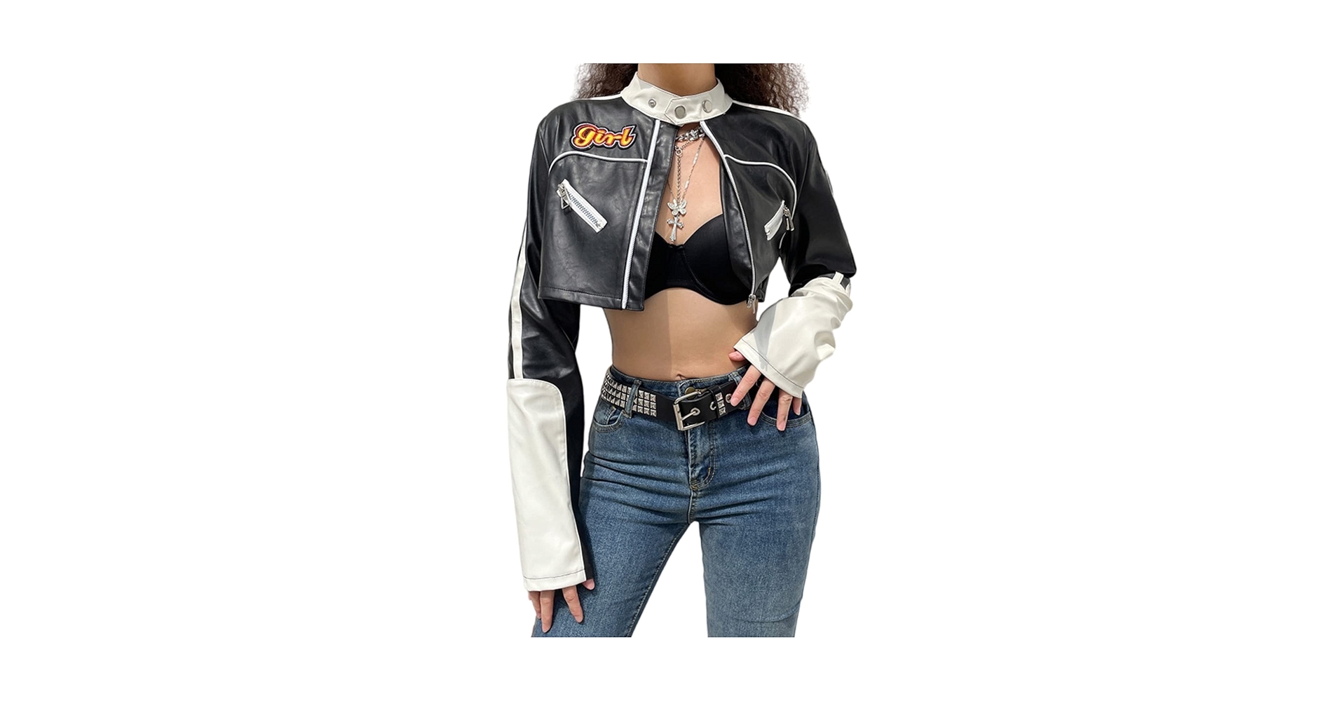 Women Y2K Cropped Leather Jacket Sexy Korean Zipper Hiphop Women Y2K Cropped Leather Jacket Sexy Korean Zipper Hiphop