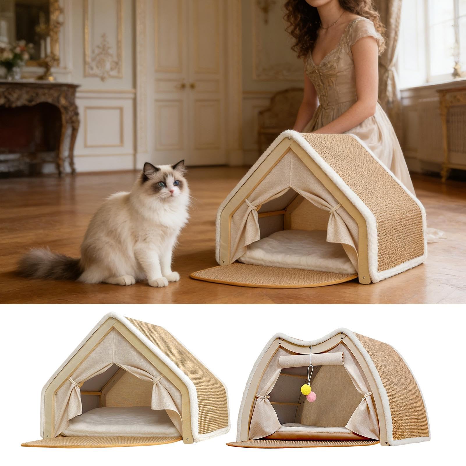 Tenda Cuccia Gatti Casa Riposo e Giochi con Tiragraffi in Sisal | Grande Cuccia Tana Per Gatti Adatta a Casa Interna, Camera da , Stanza Animali, e Pavimento Invernale