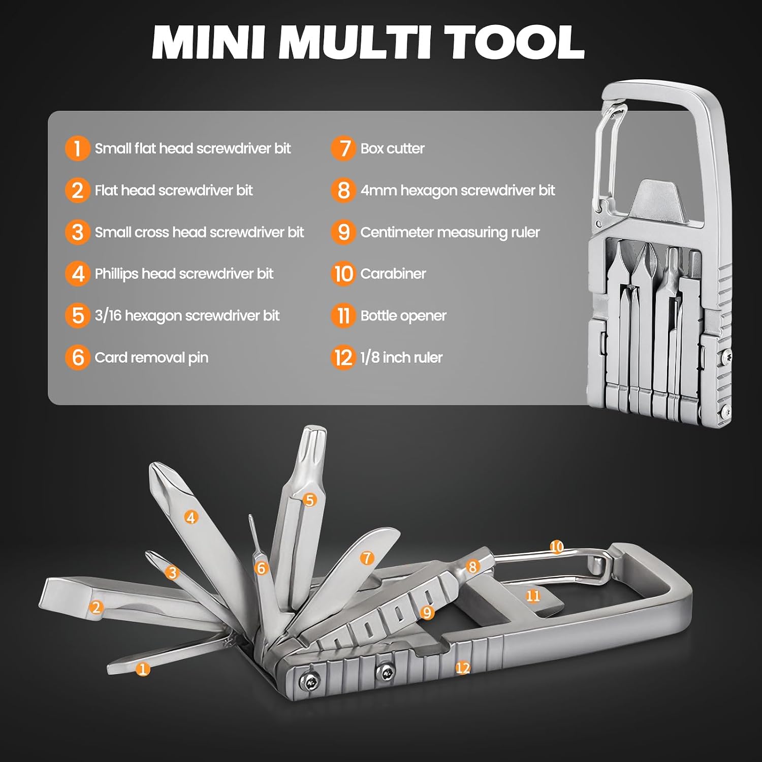 12-in-1 Mini Multitool Set, Portable Outdoor Keychain Multitool, Jawbreaker Mini Tool with 1pc Emergency Whistle, Bottle Opener, Various Screwdrivers, Phone Holder, and Carabiner (2)