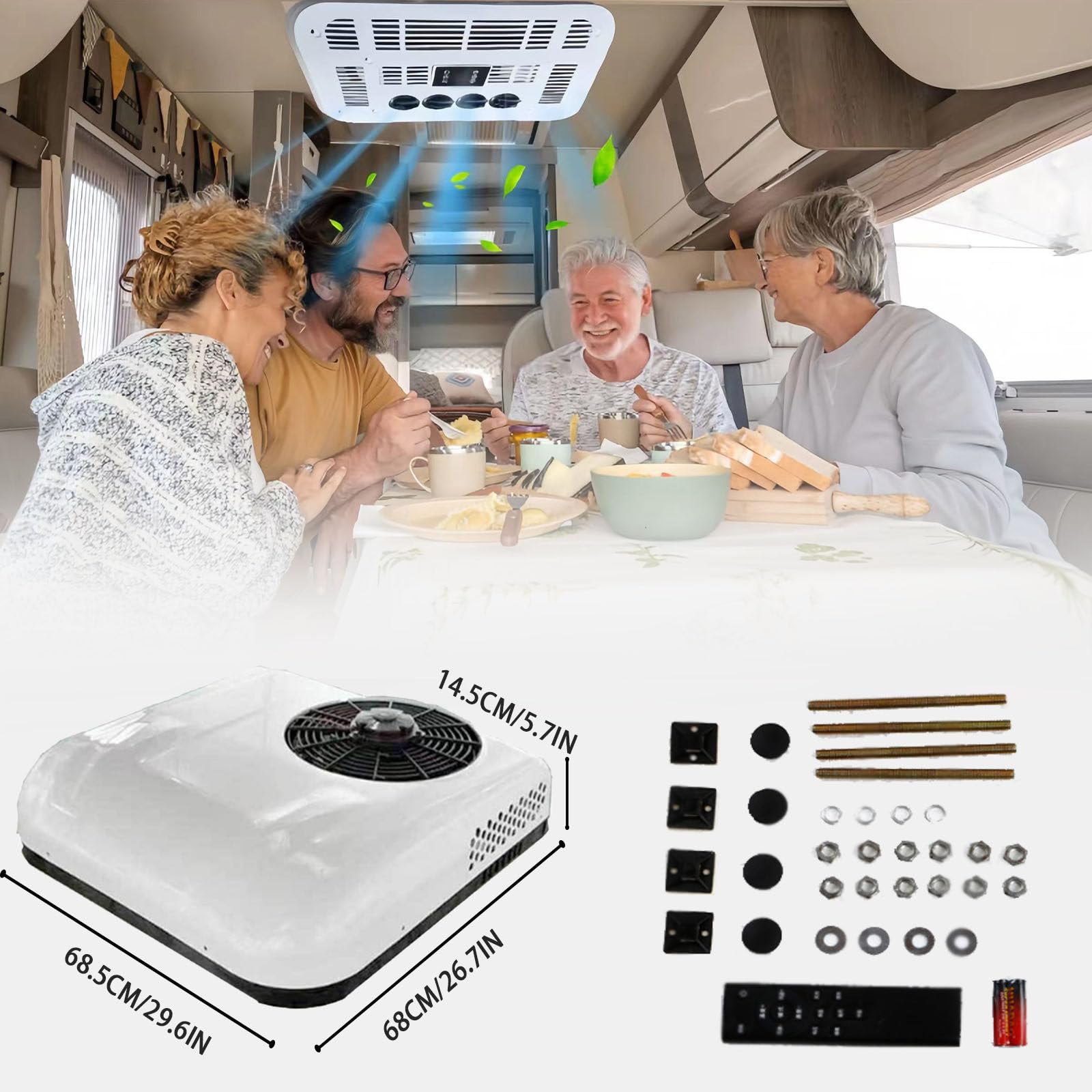 Condizionatore d'aria da tetto per camper, 12 V/24 V, raffreddamento efficiente per camion, camper e roulotte, mantiene i rimorchi alla guida comodamente