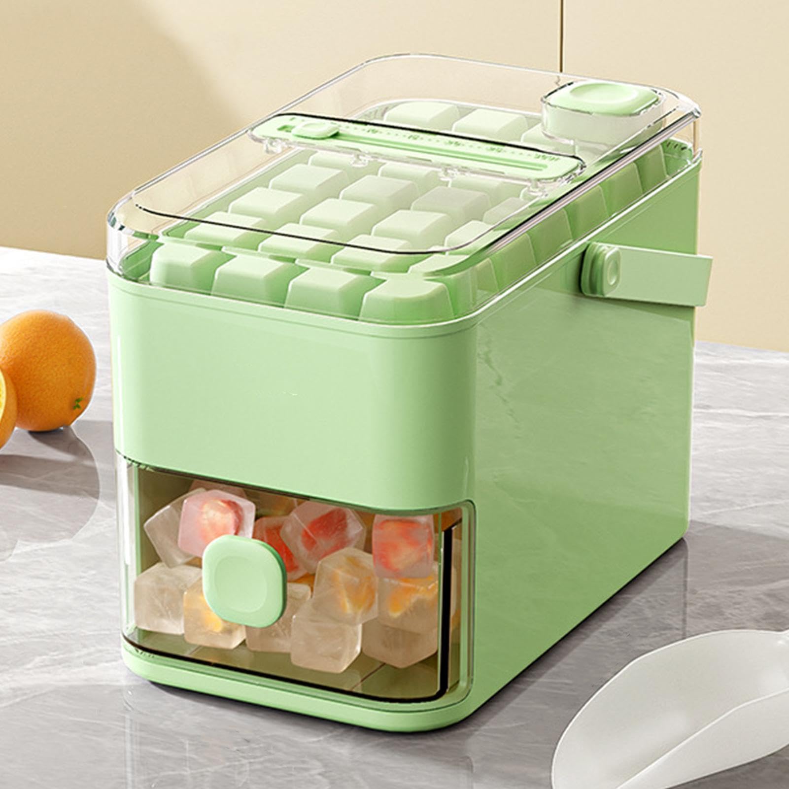 56 Macchina per cubetti ghiaccio con coperchio Easy Press | Vassoio per cubetti ghiaccio con coperchio e manico | Stampo per vassoio per ghiaccios portatile a doppio strato | Set contenitori