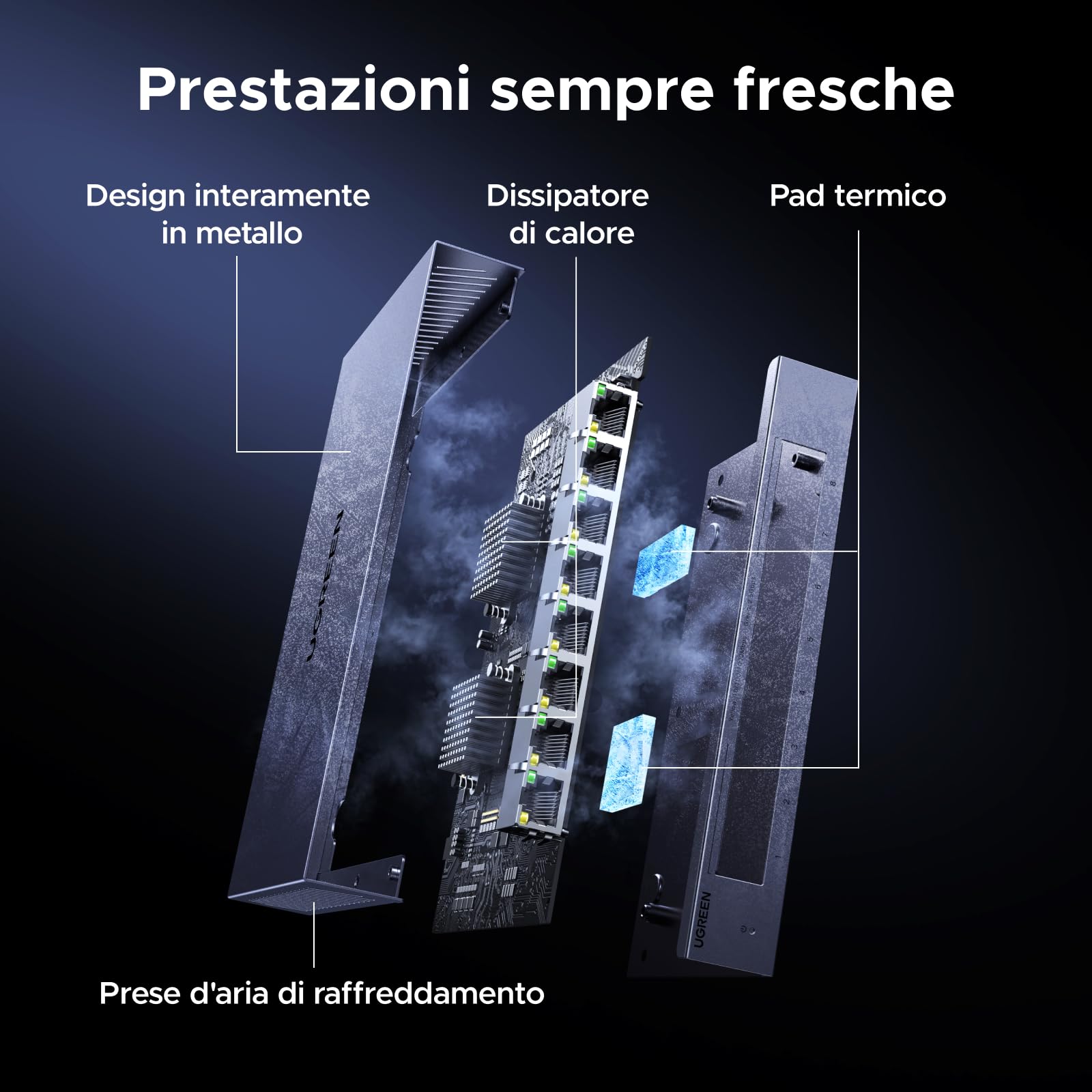 UGREEN Switch Ethernet 2.5G 8 Porte Duplex Plug and Play Non Gestito | Hub RJ45 100/1000/2500Mbps per PC NAS Server Router Monitor Console di Gioco Video 4K/8K