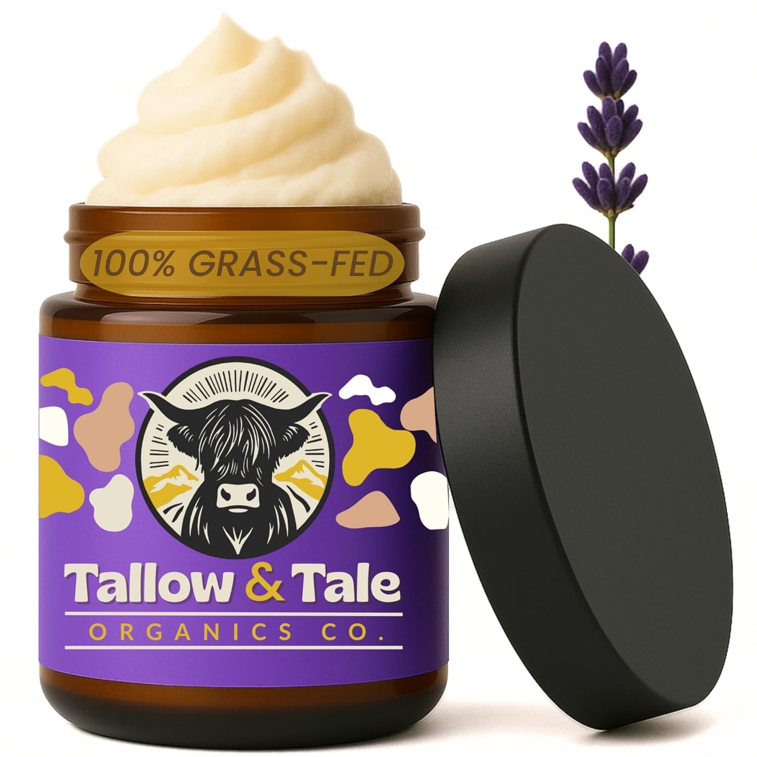 Tallow And Tale Grass-Fed & Finished Organic Tallow Cream | Face & Body Moisturizer | For Sensitive, Dry & Irritated Skin (4 OZ, Lost N' Lavender)
