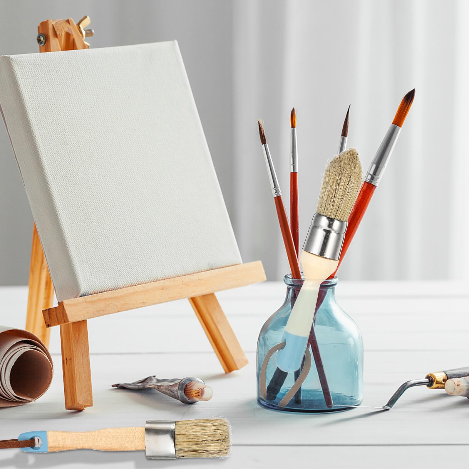 STOBAZA Juego de 4 Pinceles para Pintura de 25 CM Mango de Madera Cerdas Resistentes y Flexibles para Óleo Cera y Pegamento Adecuado para Muebles Paredes y Decoración Interior
