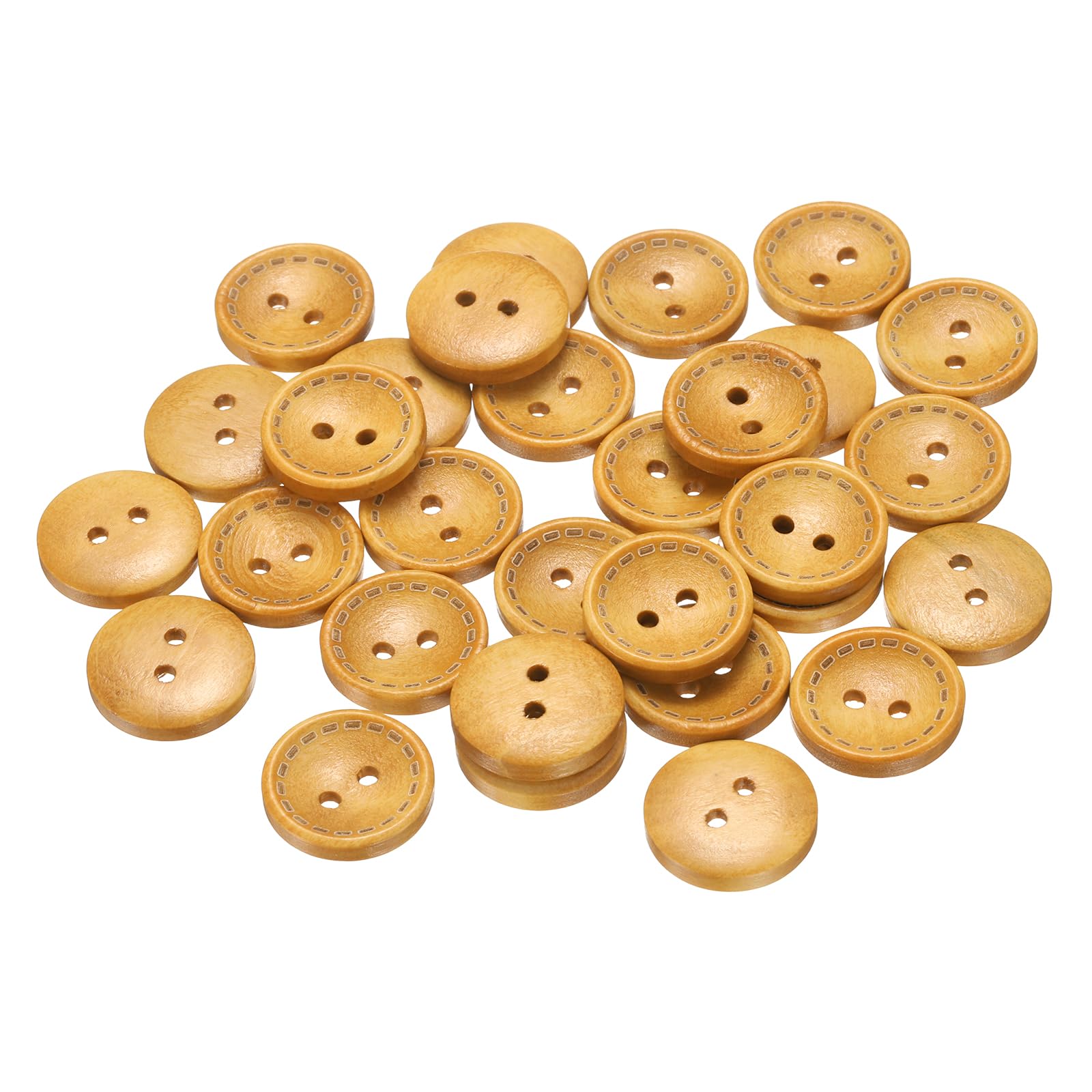 sourcing map 30pcs 28L Wooden Sewing Button 11/16"(18mm) 2 Holes Wood Round Craft Replacement Buttons for Sewing Clothing Pillow DIY Crafts Decoration, Orange