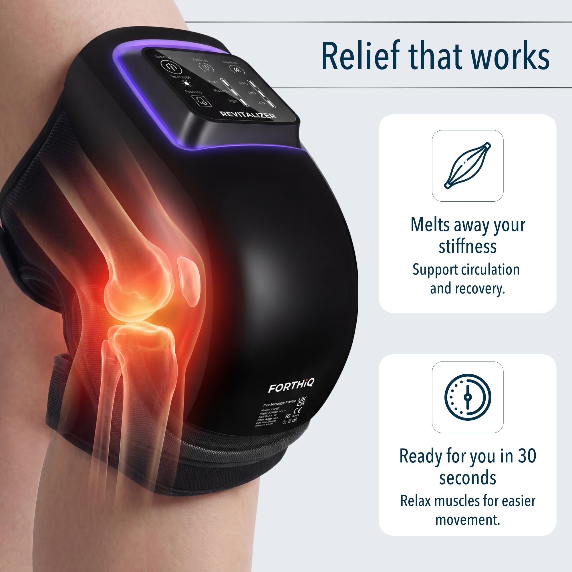 FORTHiQ Kniemassagegerät Pro+ mit Wärme, Rotlicht und Vibration, 6-in-1, Dual-Wellenlänge - Kabellos, tragbar, verstellbare Riemen, einfach zu bedienen, speichert Ihre Einstellungen, 1 Paar
