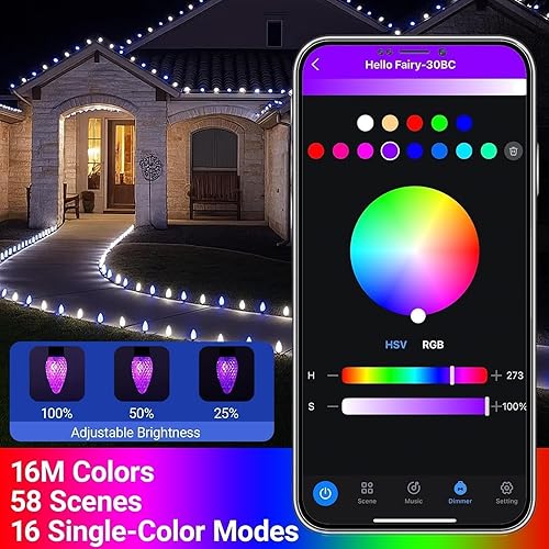 Miniatura 4 de Luces de Navidad inteligentes C9 para exteriores, 66 pies, 100 LED RGB con control remoto, sincronización de música Bluetooth con aplicación,