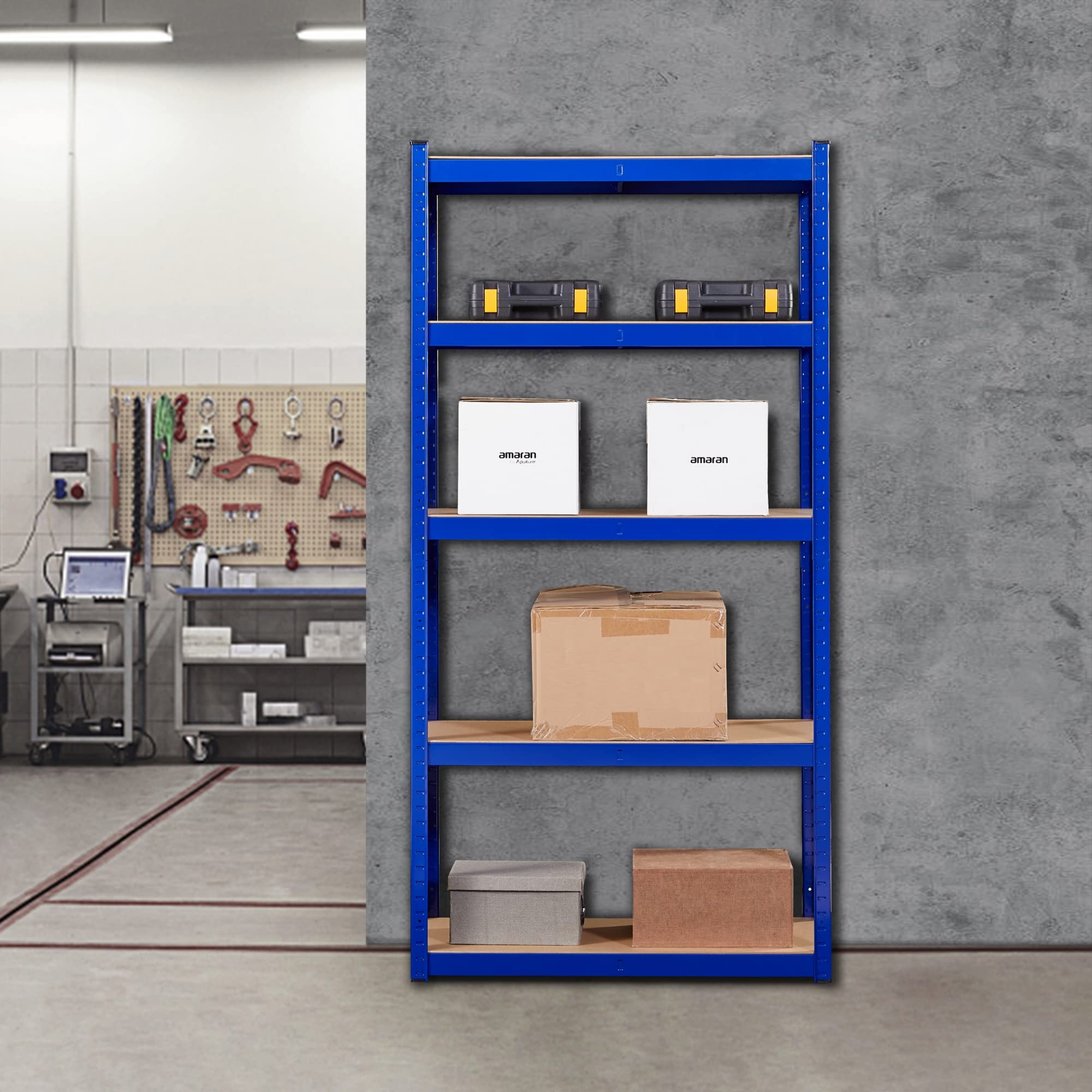 AREBOS Rayonnage Charges Lourdes – Lot de 2 | 180×90×40 cm | Capacité 875 kg par étagère | Structure Acier avec 5 Tablettes MDF | Rayonnage Emboîtable pour Cave, Atelier & Garage | Bleu - 3