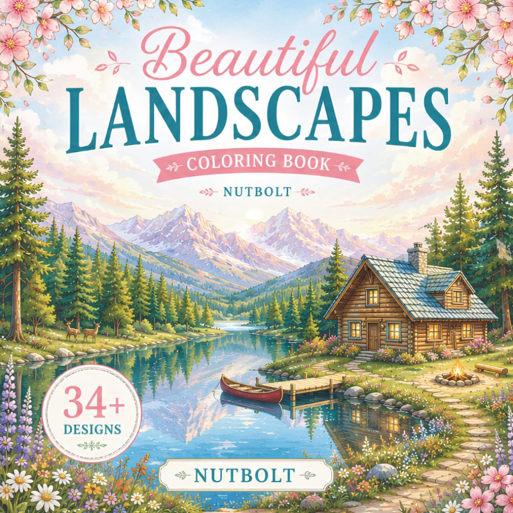 Beautiful Landscapes Coloring Book: 34+ Relaxing Nature Scenes, Alpine Views & Peaceful Escapes for Adults and Teens