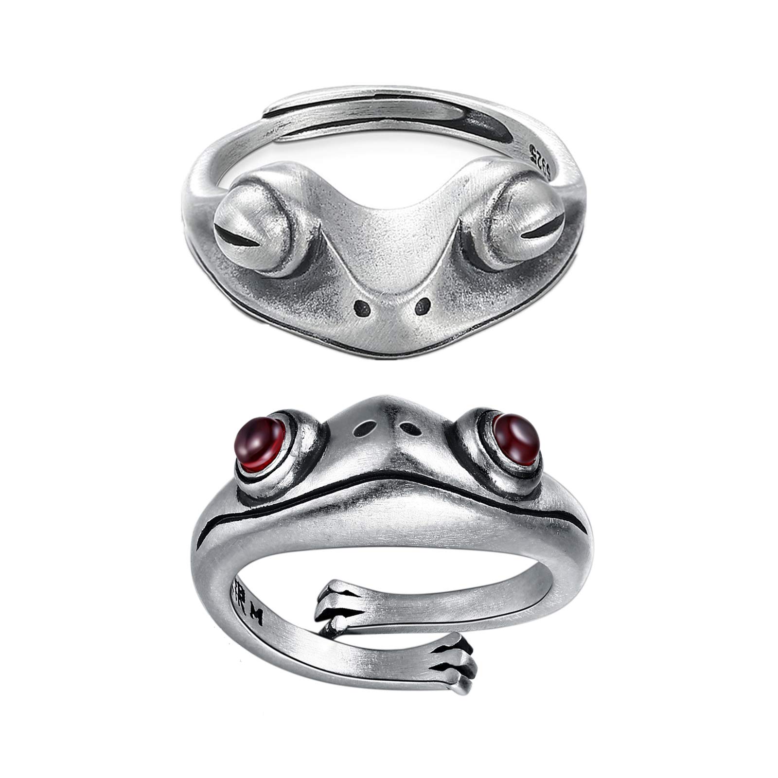 2Pcs Frog Rings, 925 Sterling Silver Frog Ring for Women Men Couple Open Finger Ring Bands Jewelry