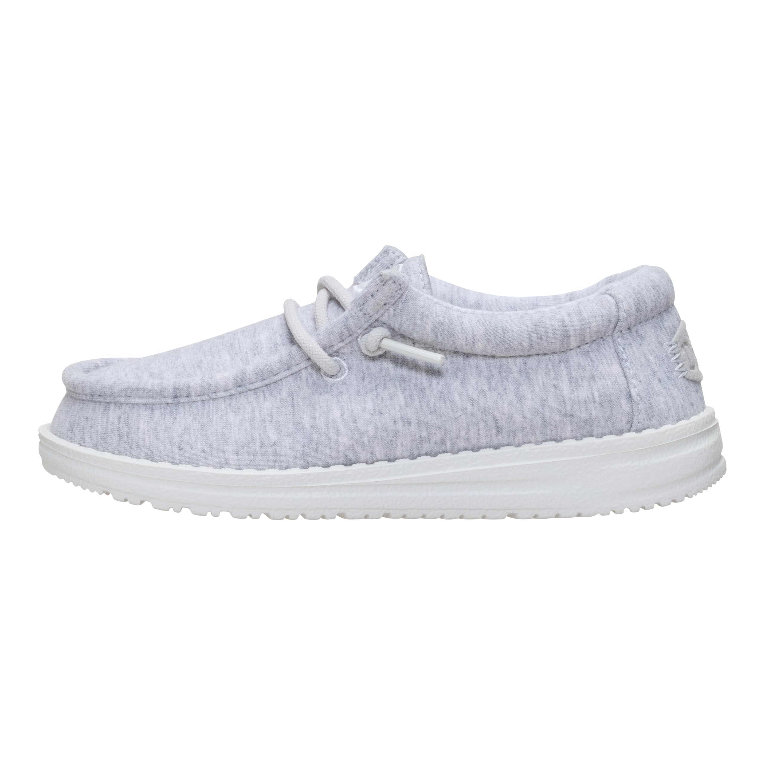 HEYDUDE HEYDUDE Boy's Youth Wally Stretch Jersey, Light Grey Size 2 | Lightweight Slip On Shoes with Elastic Laces