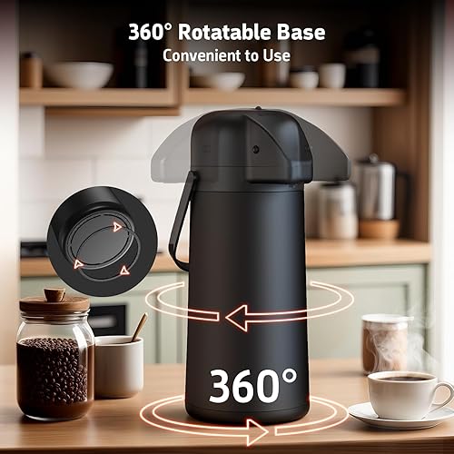 Miniatura 6 de Airpot - Jarra de café para mantener el calor, dispensador de café grande de 102 onzas3 litros con bomba, urna térmica de acero inoxidable para