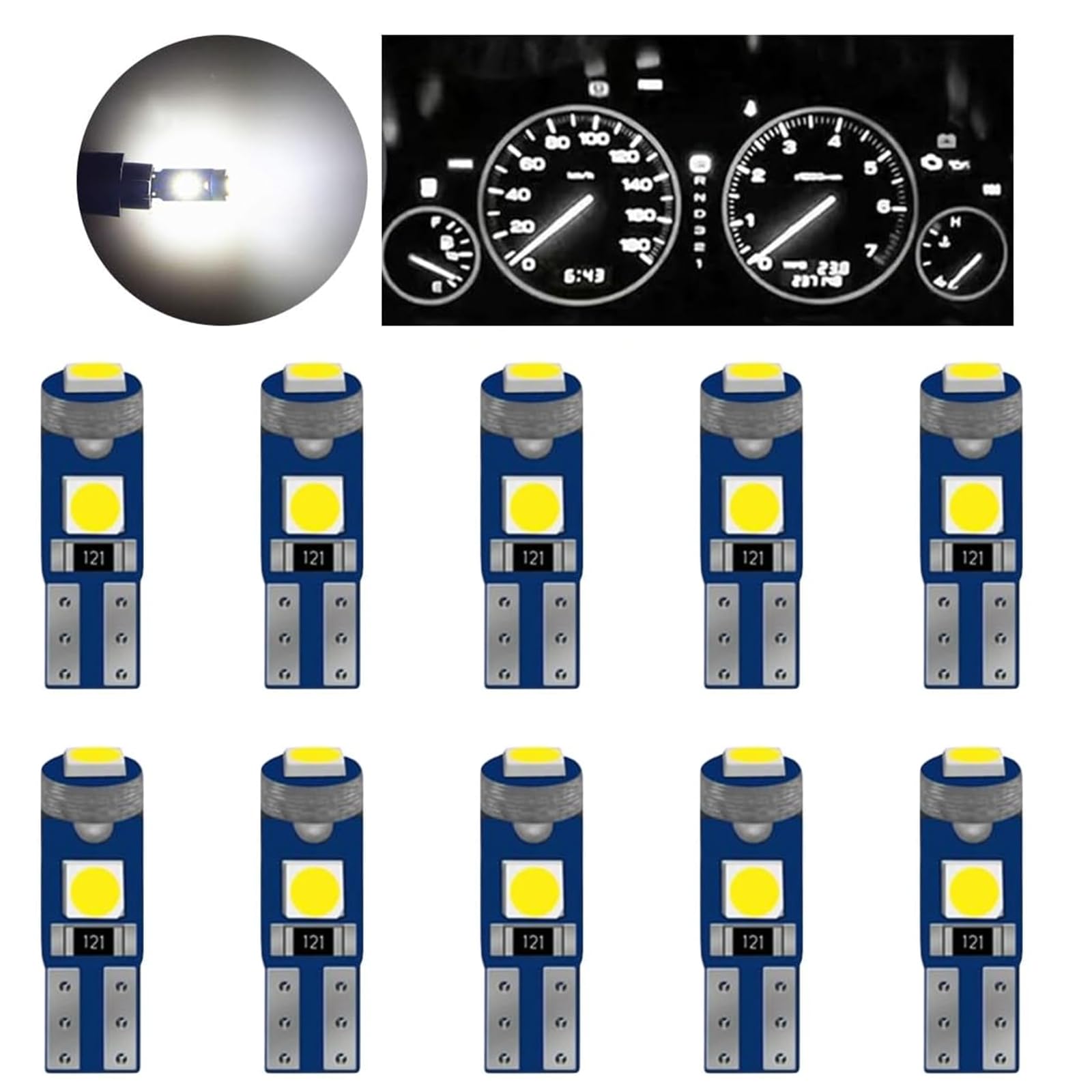 T5 LED Bombillas,2721 27 37 286 PC73 PC74 LED Bombilla,12V 20LM 0.4W 3SMD 3030 Chips,Adecuado para la sustitución de la luz del salpicadero del automóvil (Amarillo-10 Piezas) — view 11