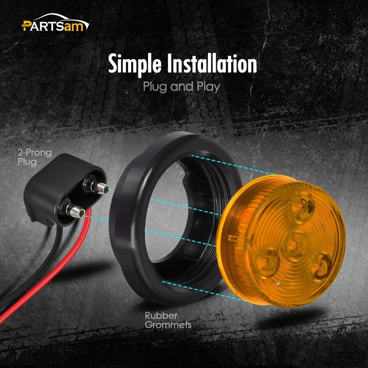 Partsam 2" Round Trailer LED Marker Lights 4 LED Flush Mount with Grommets and Wire Pigtails for Trailer Truck (7pcs Red + 2pcs Amber)