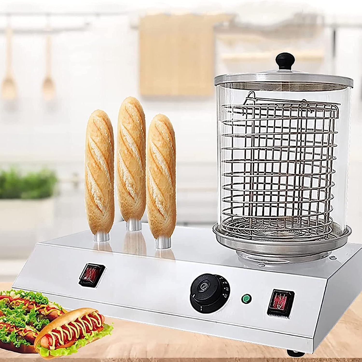 Máquinas para Perritos Calientes, máquina para cocinar a la Parrilla para Salchichas, Cocina al Vapor para Perritos Calientes con Varilla de Aluminio calefactora, para Salchichas