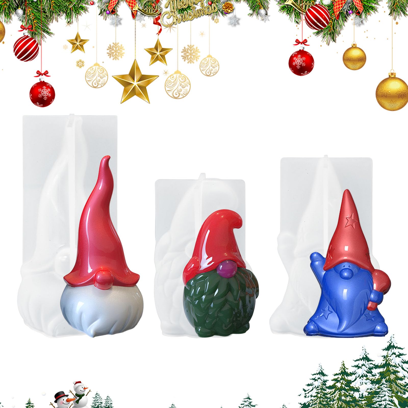 Lot De 4 Moules à Bougies En Silicone Avec Motif Père Noël Sans Visage