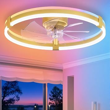 ZMISHIBO 23" RGB Low Profile Ceiling Fans with Lights and Remote, Gold