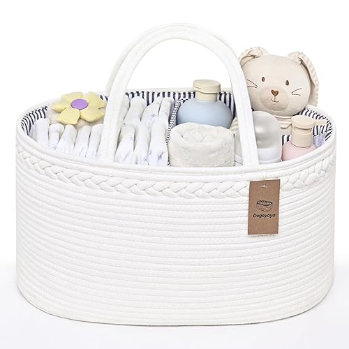 Miniatura 13 de Organizador de pañales de bebé de 19 litros, cesta de pañales de cuerda de algodón de 16.8 x 9.8 x 9 pulgadas, organizador de almacenamiento para