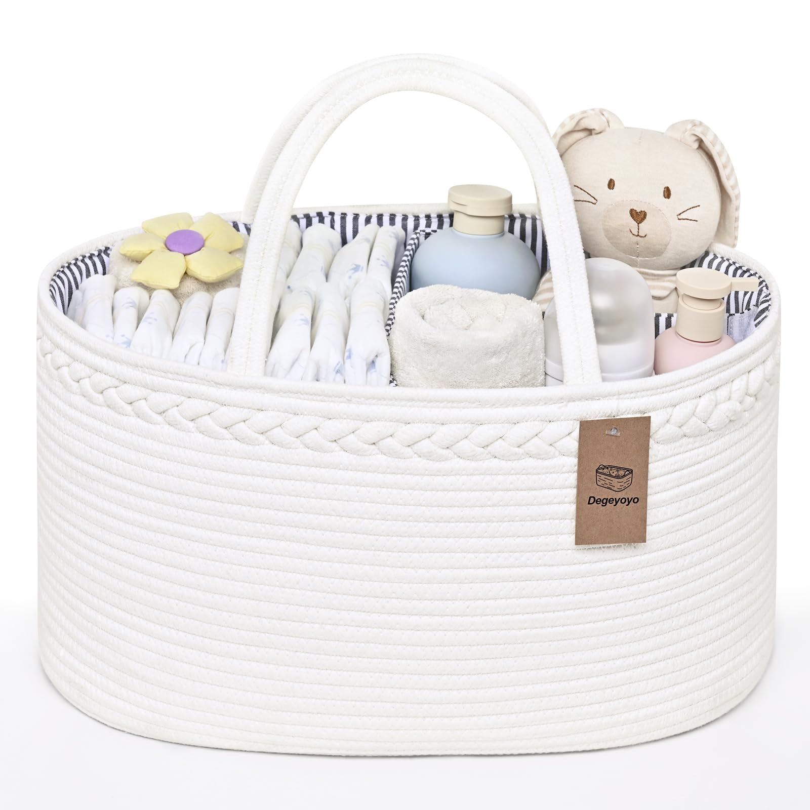 19L Baby Diaper Caddy Organizer, 16.8"x9.8"x9" Cotton Rope Diaper Basket, Changing Table Storage Caddy With Removable Divider, Baby Basket for Nursery