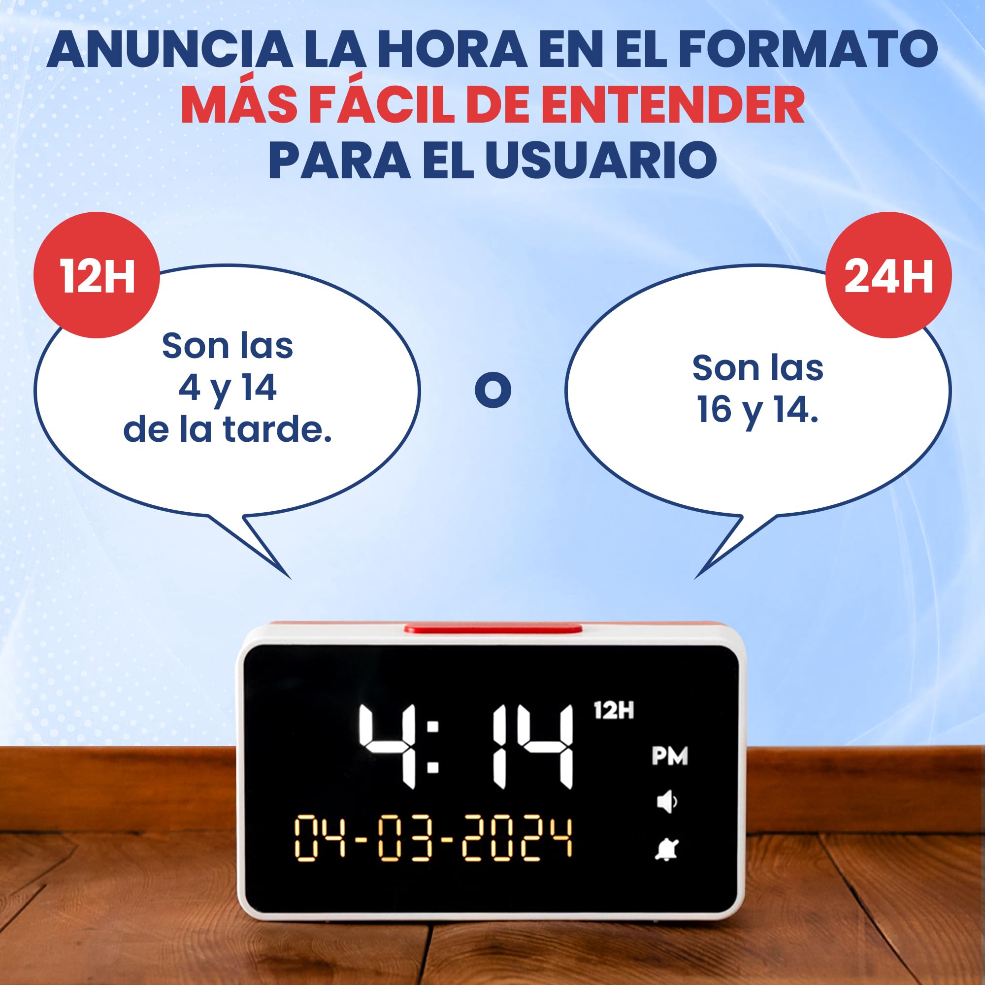Reloj Despertador Parlante - Volumen Alto para Personas Mayores, Invidentes | Reloj para Ciegos con Voz Español con Números Grandes para Personas con Discapacidad Visual, Invidentes, con Demencia