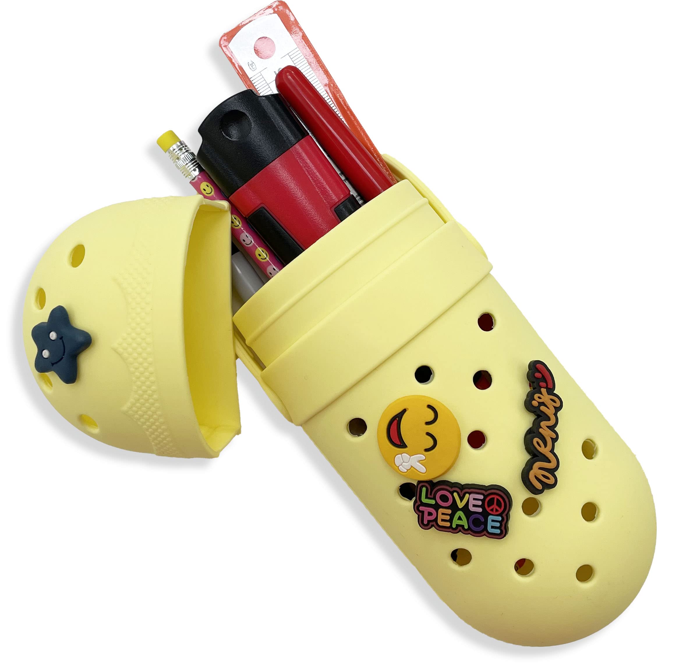 Nenis Clog Shape Pencil Case | Silicone Storage Pencil Pouch Stationery Pen Holder | Charms Pencil Holder (Yellow)