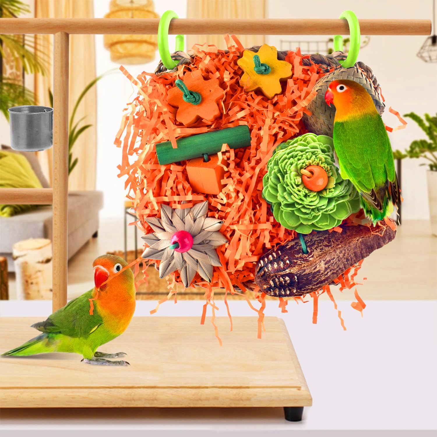 KATUMO Bird Toys, Conure Grass Mat Shredder Toys Parakeet Toys Parrot Foraging Toys for Cockatiel Conure Lovebird Parakeet Small to Medium Birds - image 7
