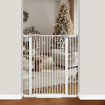 41" Extra Tall Baby Gate for Doorways and Stairs No Drill, Adjustable 29.9-40.9 Auto Close Dog Gate Indoor, Pressure Mounted Walk Through Swing Wide Pet Gate, Tall Cat Gate with Expansion Kit, White