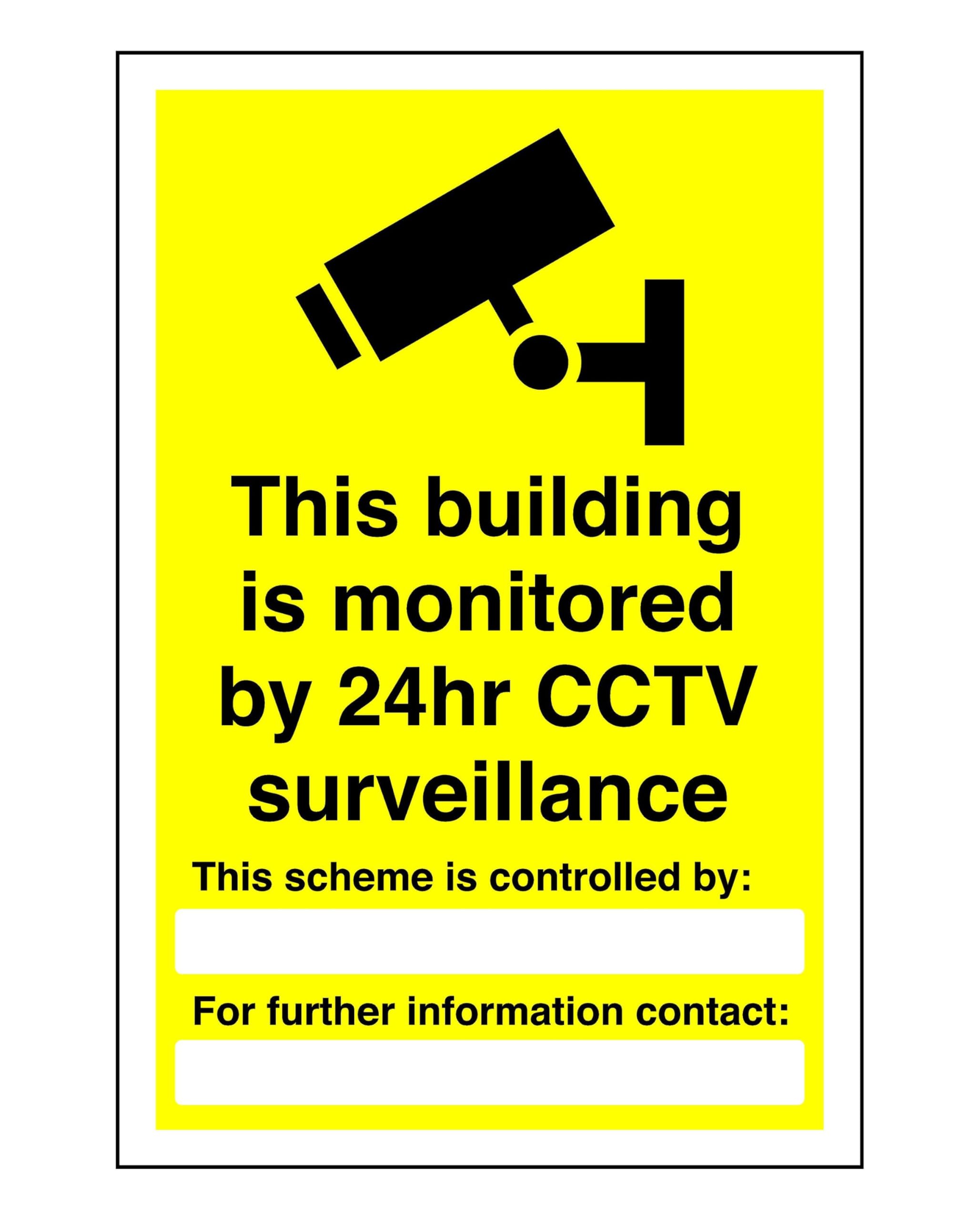 Safety First Display LTD This building is monitored by 24hr CCTV sign - High tack self-adhesive sticker (300mm x 200mm) Viewing Distance within 7m.