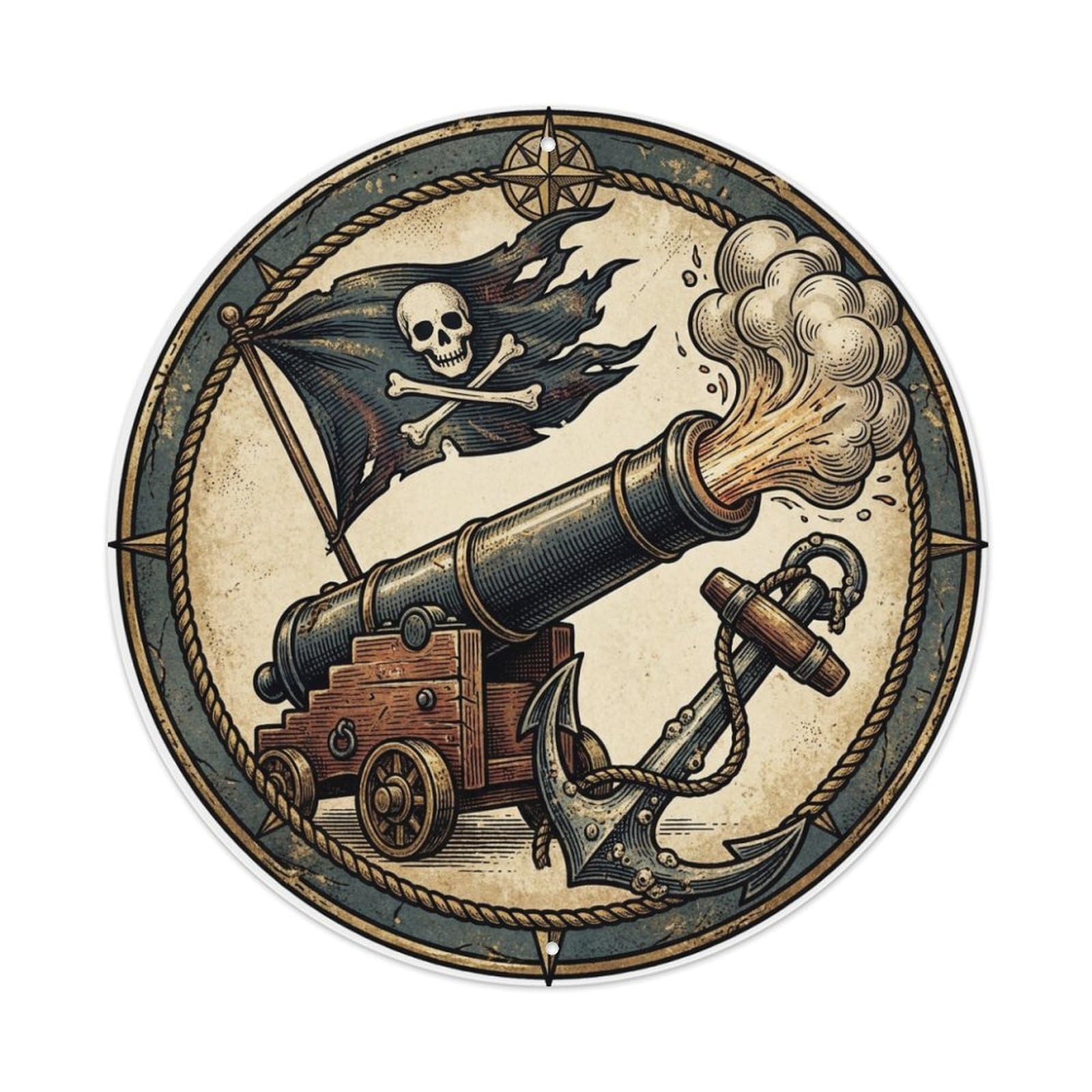 Anchor Big Cannon Black Flag Maritime Broadside Metal Tin Sign
