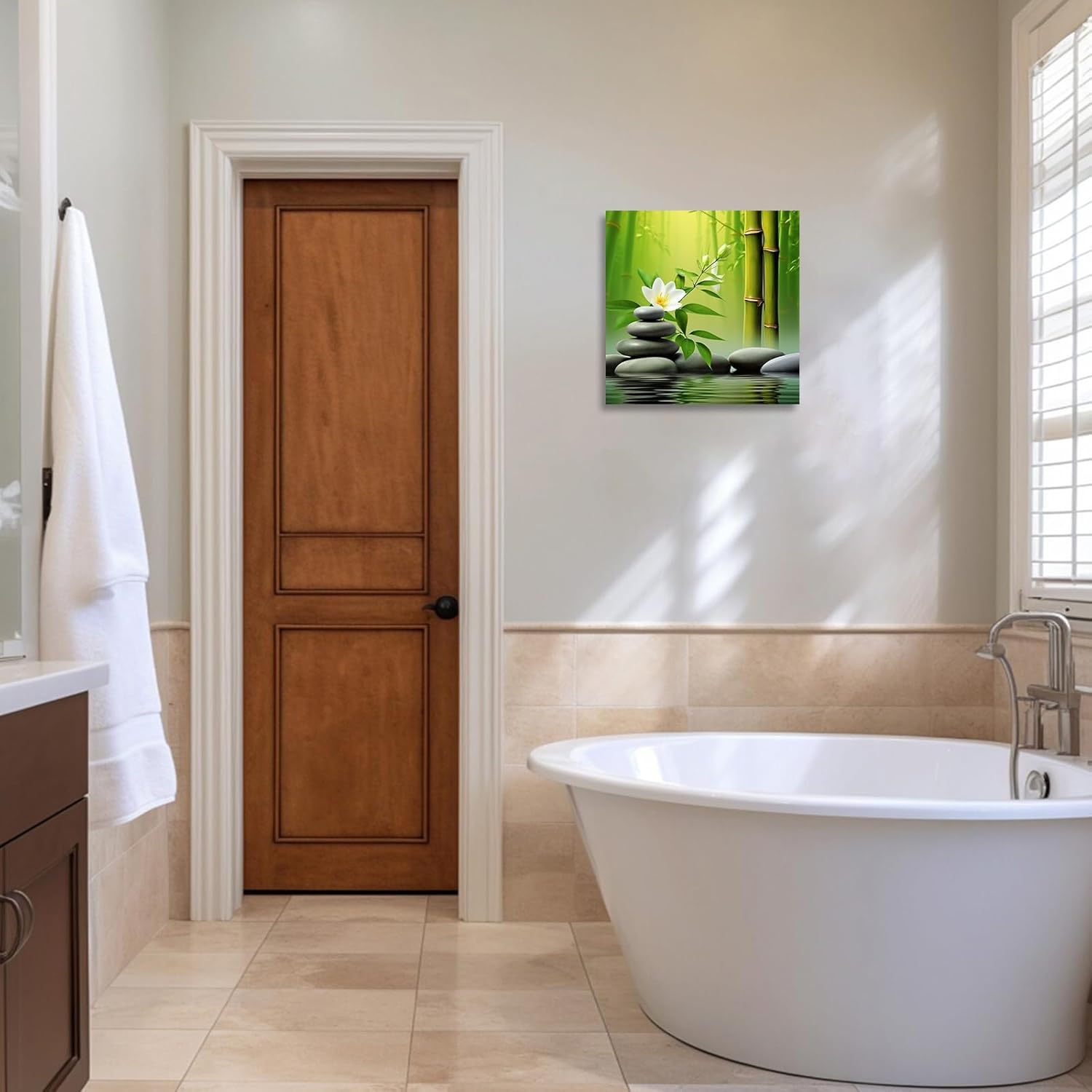 ZXHYWYM Green Bamboo Pictures Zen Wall Art Stone Flower Water SPA Canvas Prints Meditation Yoga Paintings Wall Decor for Bathroom Still Life Artwork(Picture-2, (12.00" x 12.00"))