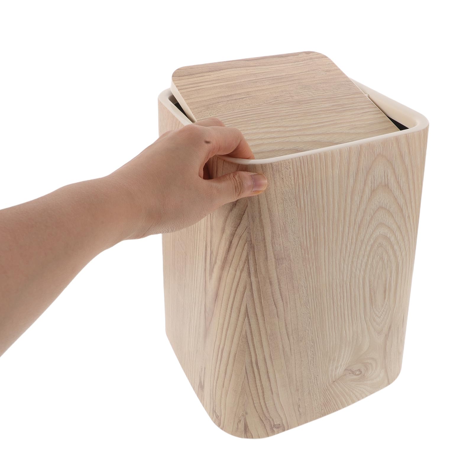 Papelera de Baño 8, 5 L Beige de Pp Imitación Madera con Tapa