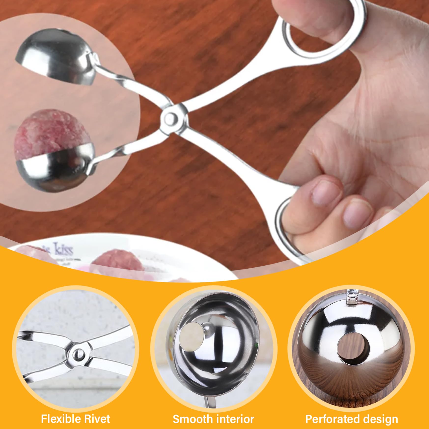 Herramienta Para Hacer Albóndigas 2PCS Herramienta Para Hacer Albóndigas Grandes Y Pequeñas De Acero Inoxidable Pinzas Antiadherentes Para Albóndigas Con Orificio De Descarga