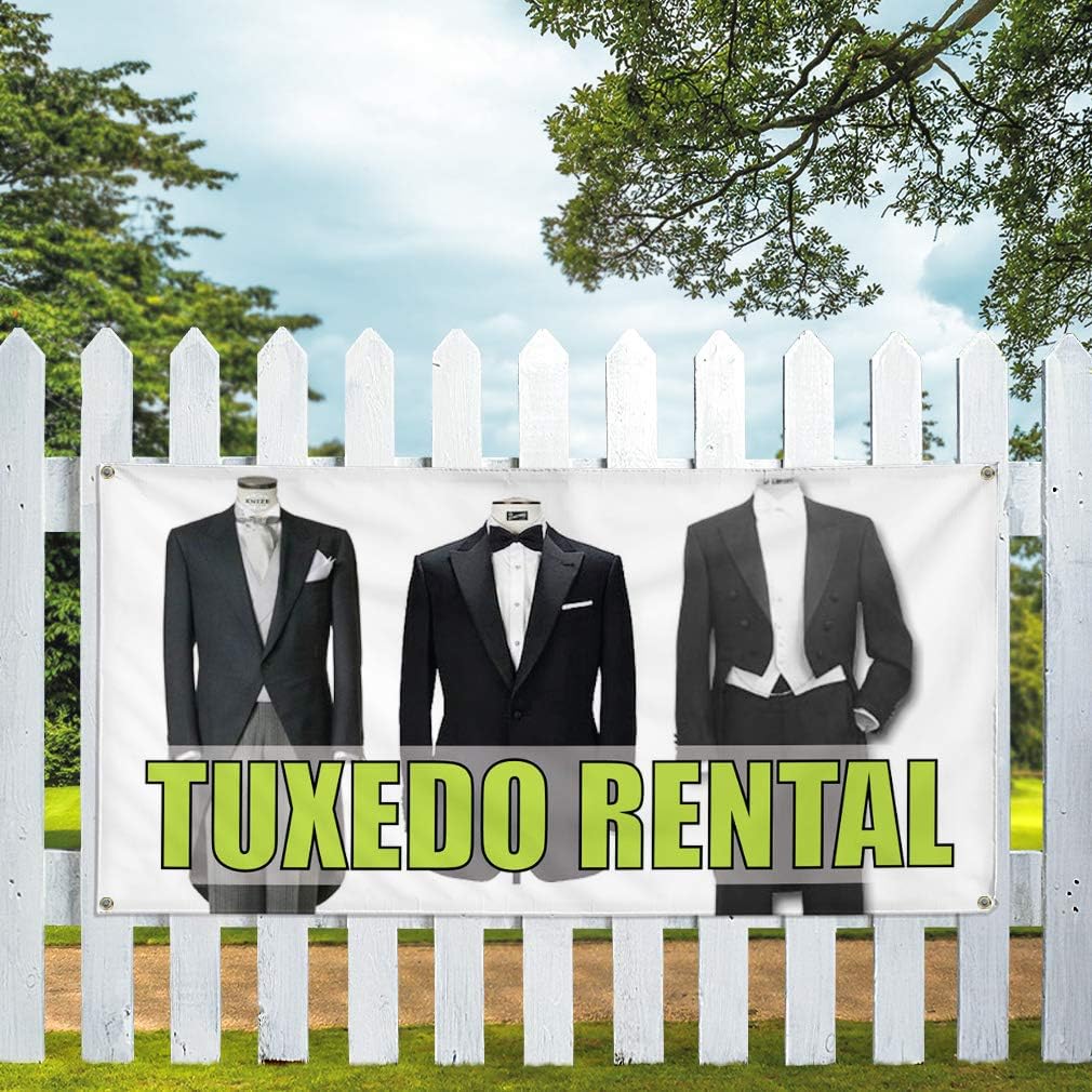 Vinyl Banner Multiple Sizes Tuxedo Rental Outdoor Advertising Printing Business Outdoor Weatherproof Industrial Yard Signs White 6 Grommets 36x72Inches