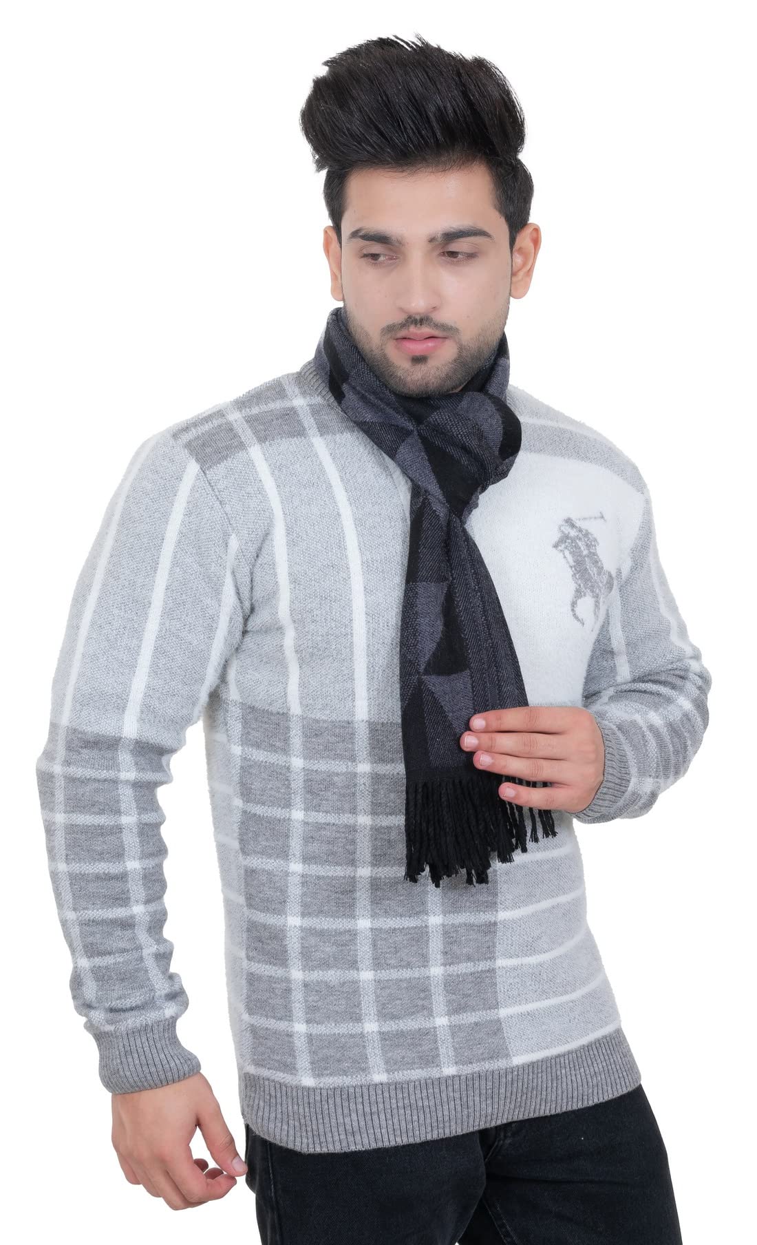 AMOLDO Unisex, warm und weich, Winter, Wolle, Acryl, bedruckt, Muffler, Schal für Damen und Herren (geometrisches Muster)