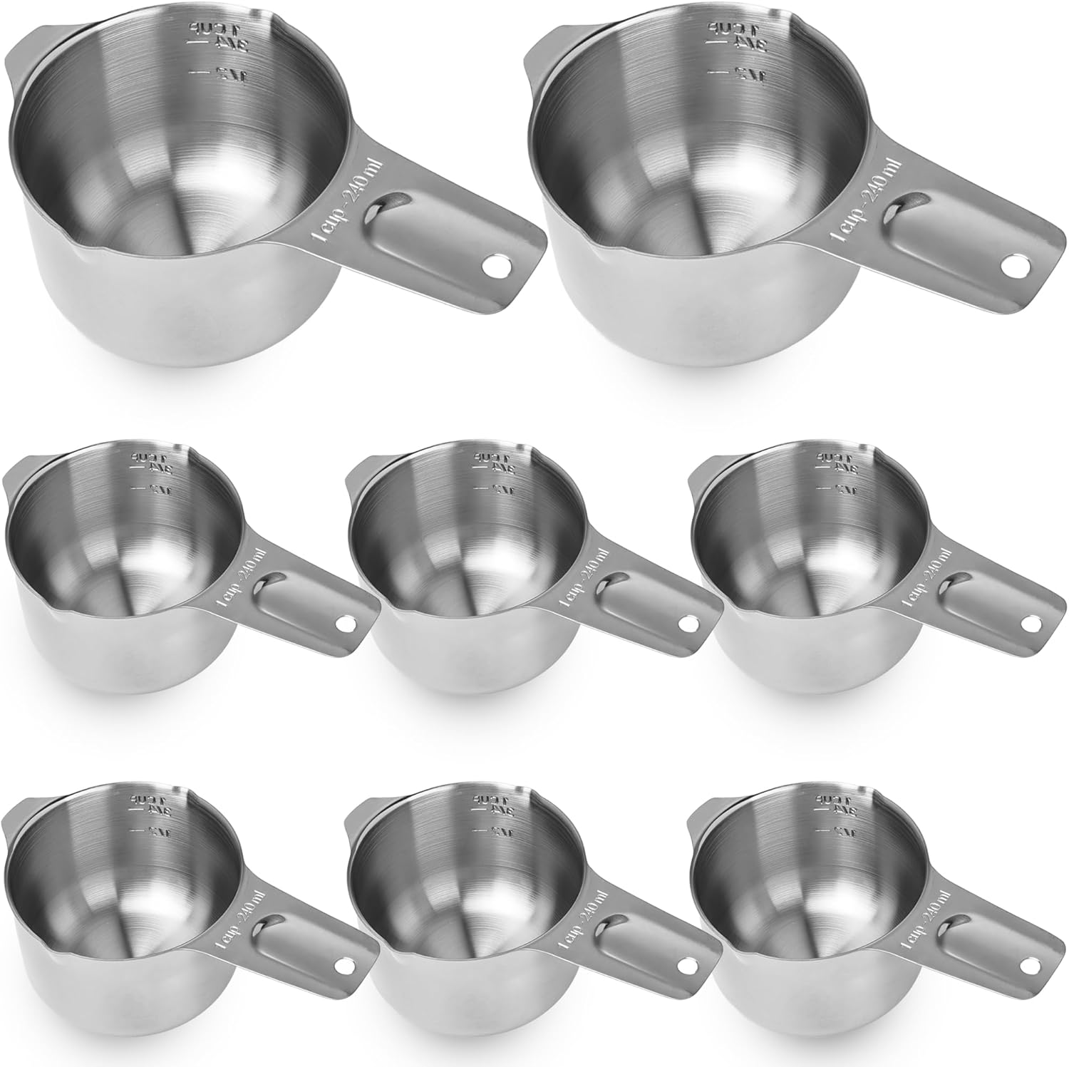 8 Pack 1 Cup Stainless Steel Measuring Cup 8 oz/ 240 ml Single Metal Measure Scoop for Wet and Dry Ingredients Cooking Great Kitchen Gadgets Dog Food Scoop