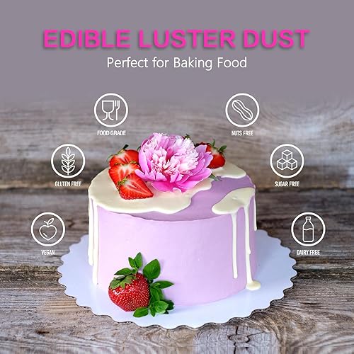 Miniatura 5 de Polvo de brillo comestible, polvo de brillo violeta, 0.44 oz (12 g) de grado alimenticio, brillo metálico, purpurina comestible para postres