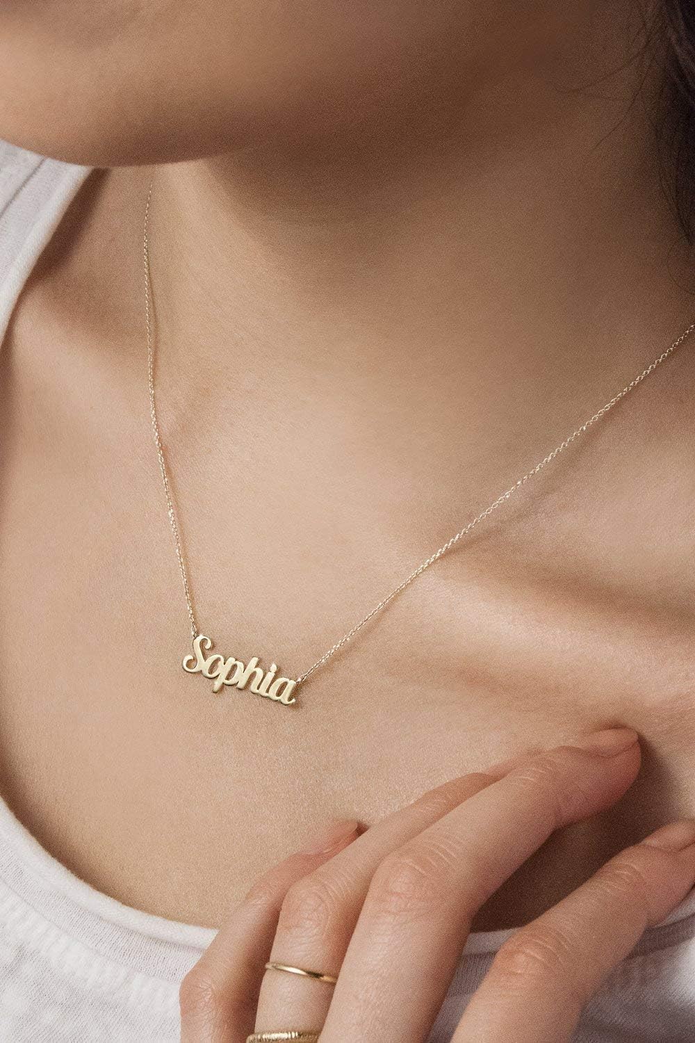 Yellow Gold Name Necklace, Custom-made Name Pendant, 9K 14K 18K Gold, Personalized Gift For Her/code: 0.003