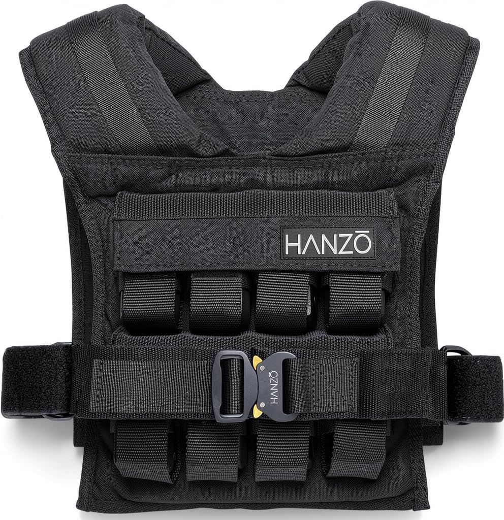HANZO Weighted Vest for Men & Women 25lbs | 35lbs | 45lbs | 65lbs | Weight Vest With Removable Iron Weights, Adjustable Heavy Duty Weighted Workout Vest for Calisthenics & Fitness Training 35 lbs