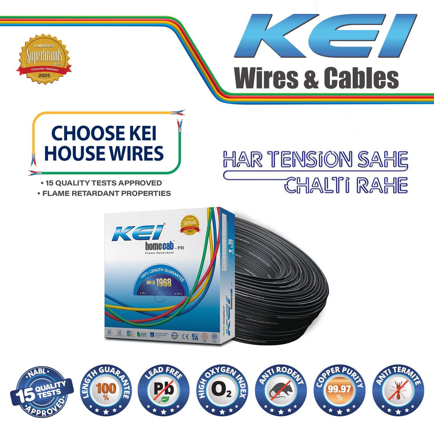 KEI WIRES & CABLES Homecab 6 sqmm 1 Core Housewire Flexible PVC Insulated Cable Electric Wiring for Domestic & Industrial Connections (Black, 90m)