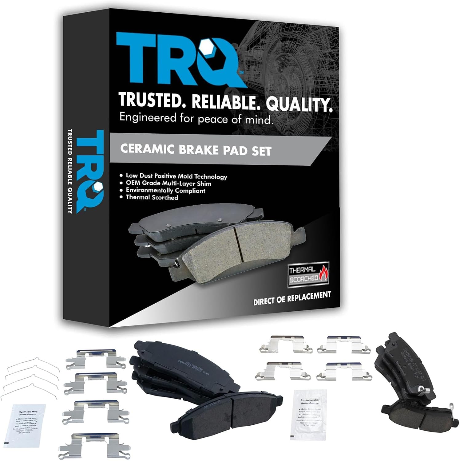 TRQ Front and Rear Ceramic Brake Pad Set (Vehicle-Specific Fit)