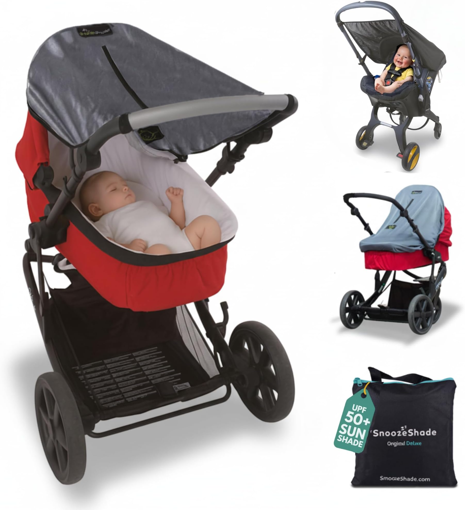 Original Deluxe Pram Sun Shade for Newborns Universal Fit Baby Sleep Aid with UPF40 Plus Breathable Blackout Cover in Premium Silver Grey