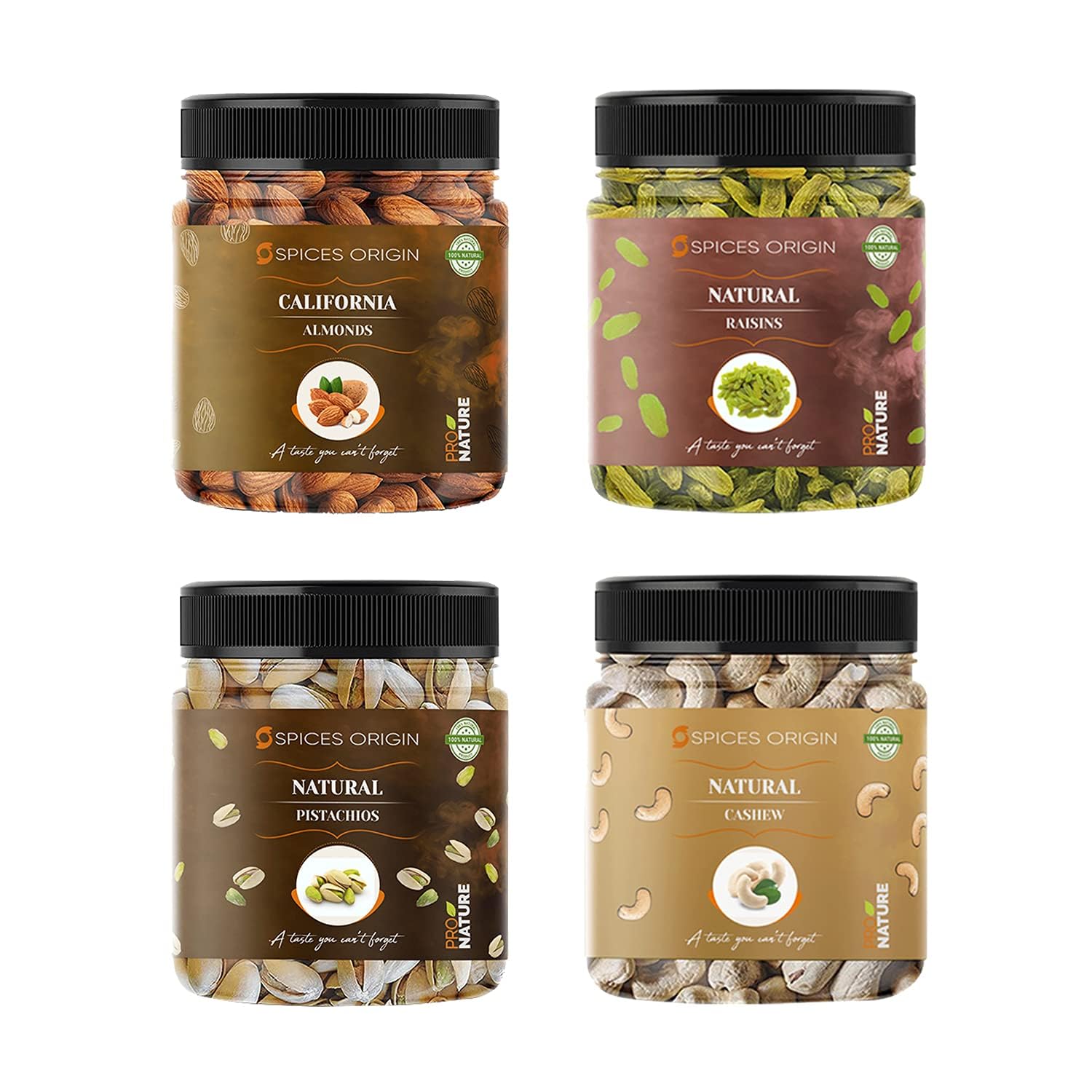 Spices Origin Dry Fruits Combo Pack - 1000g (Almonds, Cashews, Pistachios, Raisins- 250g) - All Premium. | Diwali Gift Combo_Packing May Vary