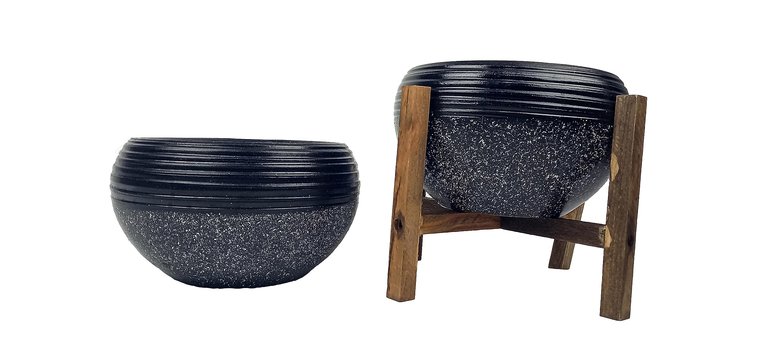 Bitki Tasarımı Ev Dekorasyon Siyah Granit Küp Aranjman Saksı Saksılık Salon Çiçeklik İkili Set (Ayaksız-4 Ayak)