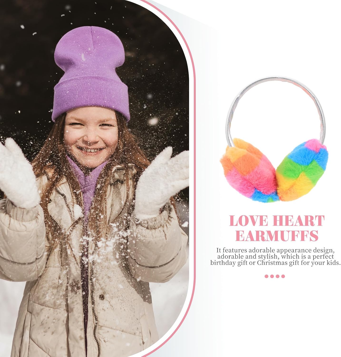 ARTIBETTER Colorful Heart Plush Winter Earmuffs Comfortable Soft Ear Warmer Reusable Girl’s Cute Ear Covers for Cold Weather Outdoor Use