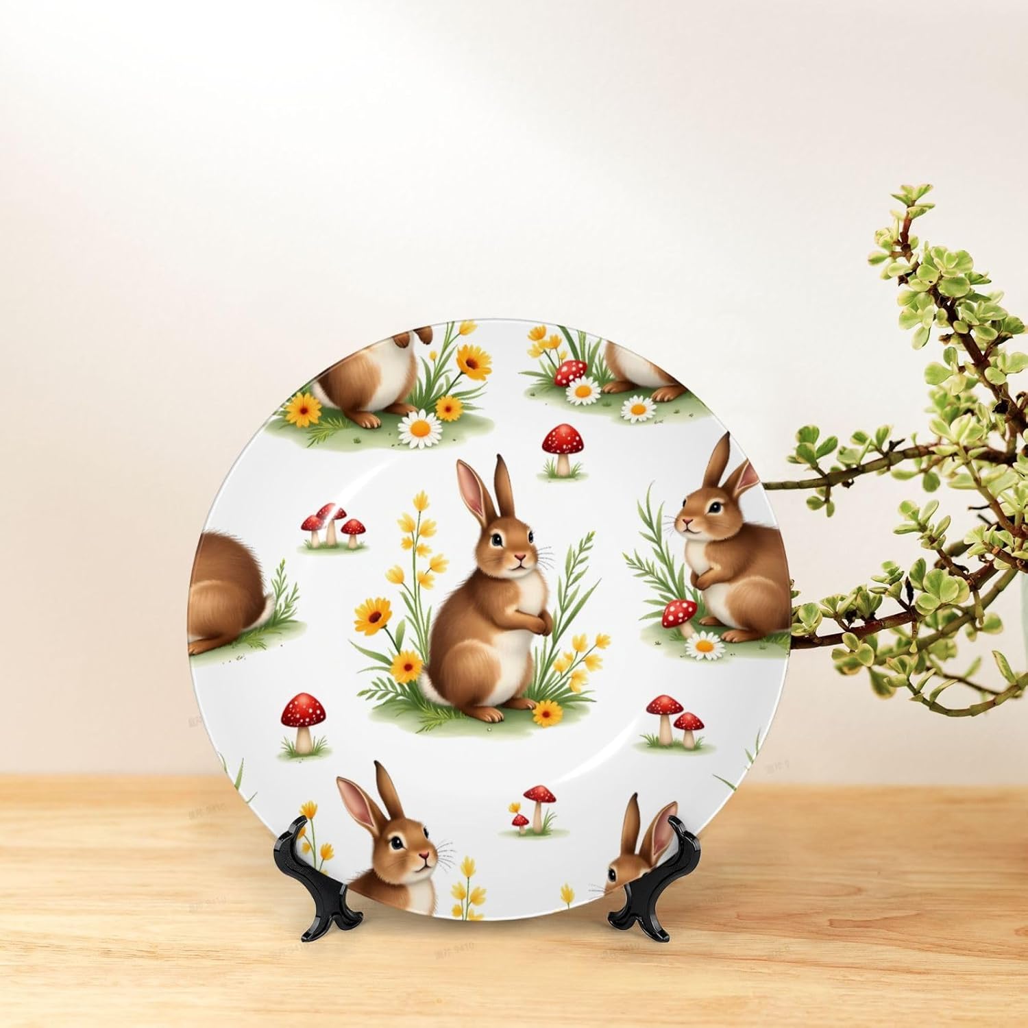 Easter Bunny Design Style Ceramic Plate Display Decorative Plate With Stand Wall Hanging Plate For Home Decor 10 Inch