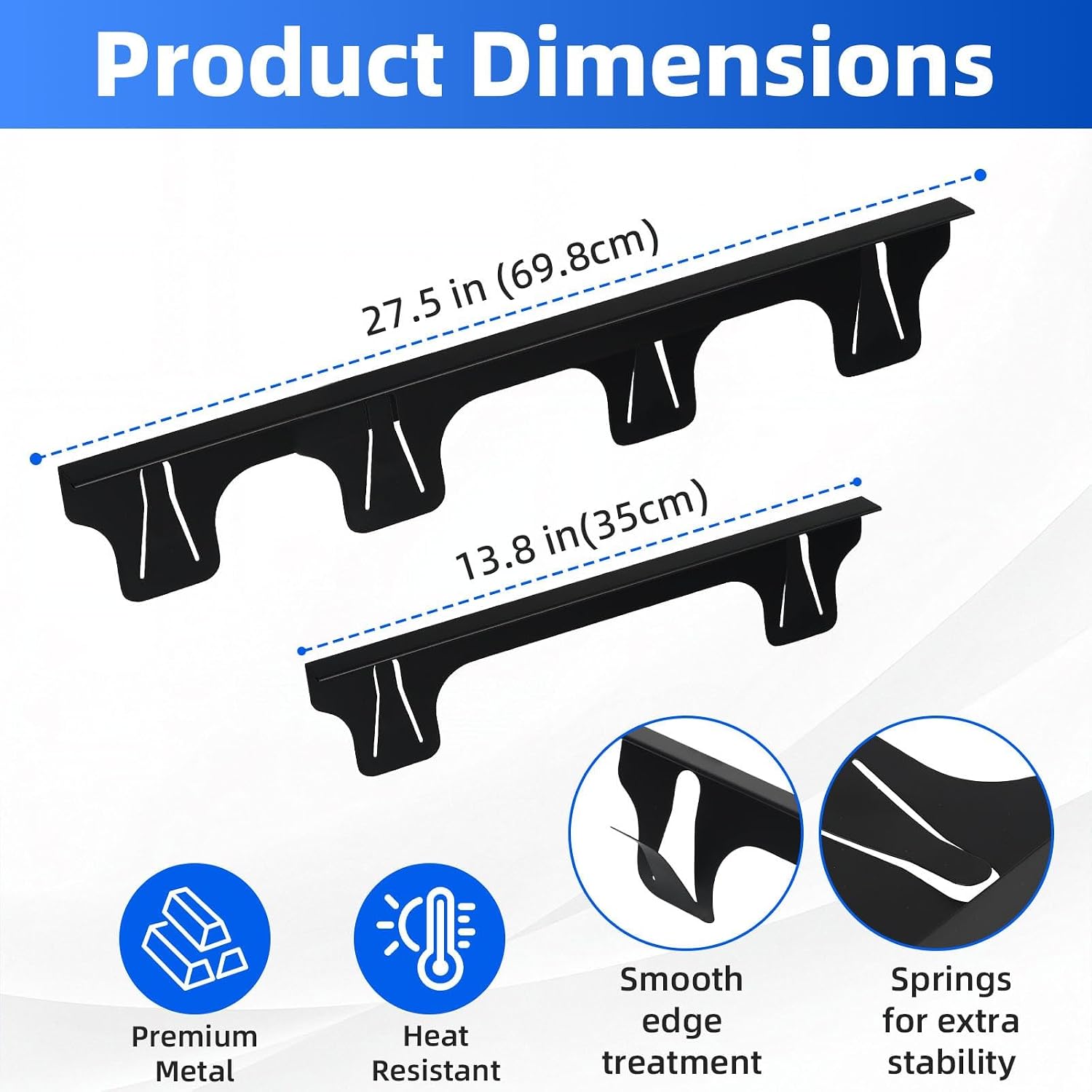 2 Pack Retractable Stove Gap Covers - Black Stainless Steel Oven Gap Filler for Kitchen Countertop, 13.8" to 27.5" Adjustable Heat Resistant Side Guards, Easy Clean Stove Top Gap Filler